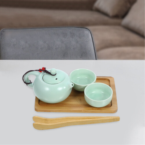 Conjunto De De Porcelana Com Bule E 2 Xícaras - Verde 1