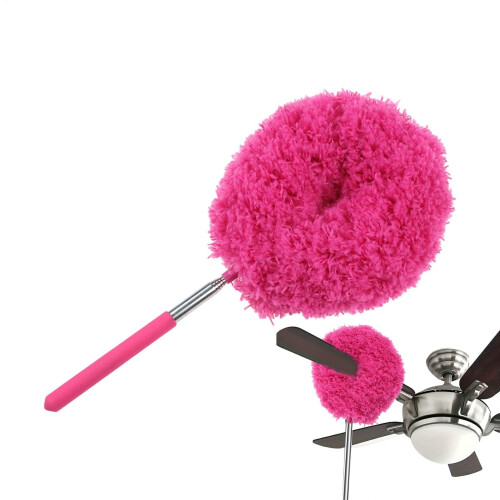 Retractable Feather Duster Extendable Microfiber Duster For Ceiling Fan Bendable Head Reusable Dust Remover Red