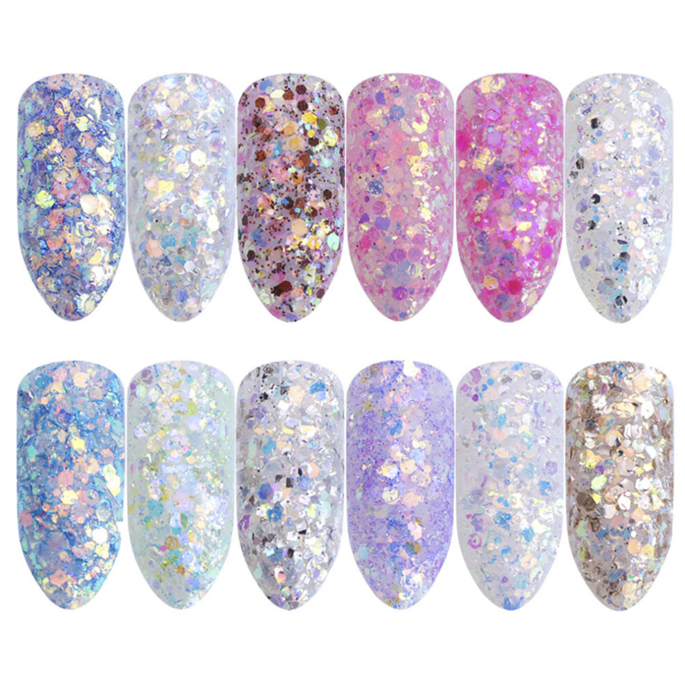 Inoomp 12 Compartments Candy Color Glitter Sequin Stickers Nail Art Chips