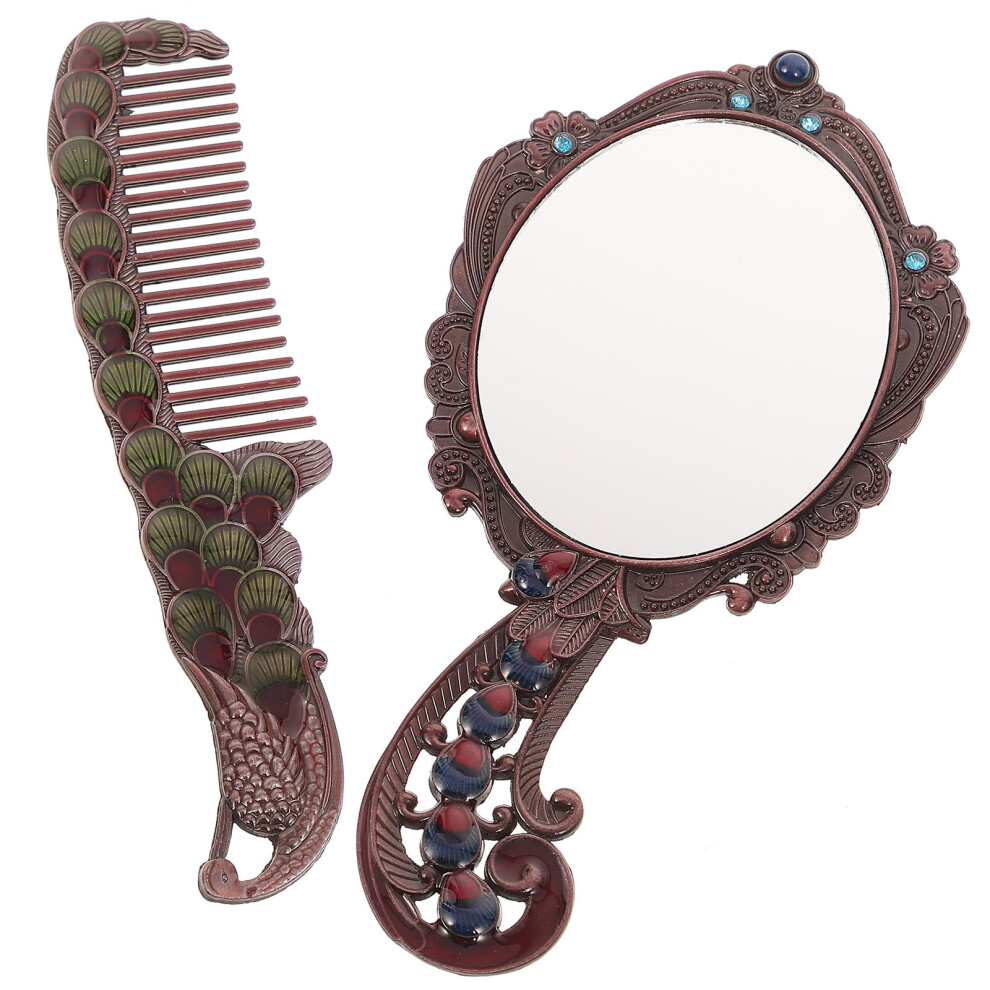 Villcase Light One Set Vintage Handheld Makeup Mirror With Comb Decor