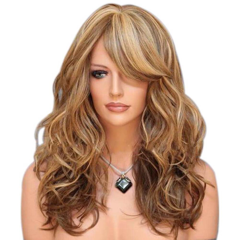 Villcase Unisex Brown Long Curly Dark Flaxen Hair Fiber Wig For Women