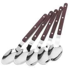 25 Pcs Stainless Steel Spoons With Wooden Handle For Rice Soup Dessert