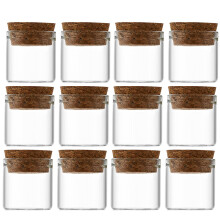 12Pcs Transparent Glass Bottles With Wooden Corks For Tea Storage