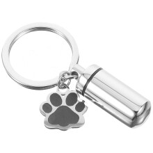 Mini Pet Urn Cylindrical Paw Print Urn Stainless Steel Keychain Hot