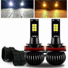 2X H8 H11 Dual Color Switchback White Amber LED COB Fog Light Bulbs 160W 2600LM