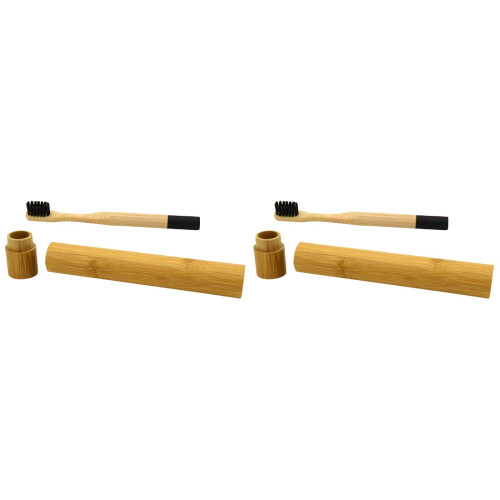 2Pcs Bamboo Toothbrush With Bamboo Storage Tube 1