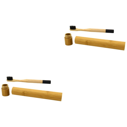 2Pcs Bamboo Toothbrush With Bamboo Storage Tube 2