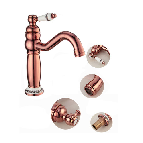 2Pcs Solid Brass Bathroom Faucet Basin Tap For Home Kitchen Rose Gold