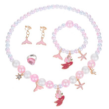 8 Pcs Kids Mermaid Bracelet Necklace Ring Set With Colorful Beads