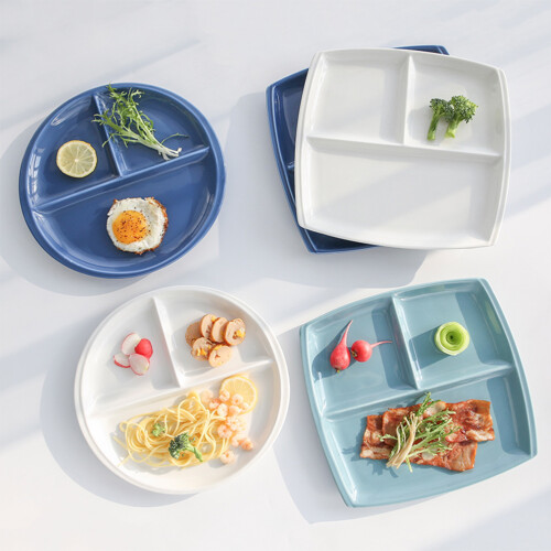 10 Inch Bone China Square Plate Three Compartments Dark Blue 1