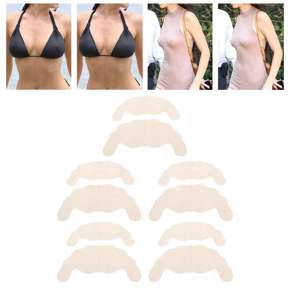 Disposable Lace U-Shaped Chest Stickers 5 Pairs Khaki B Cup