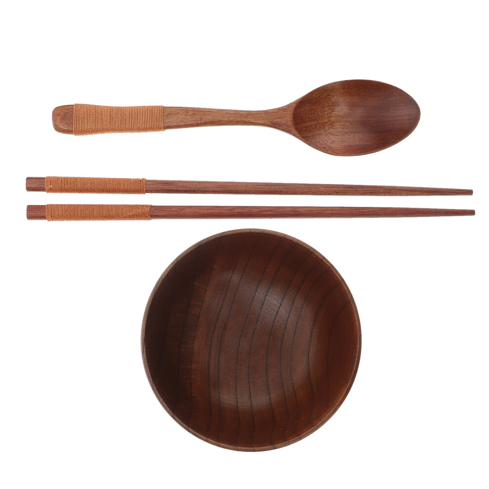 Wooden Bowl Durable Baby Feeding Soup Rice Salad Bowl Dark/Brown Artibetter
