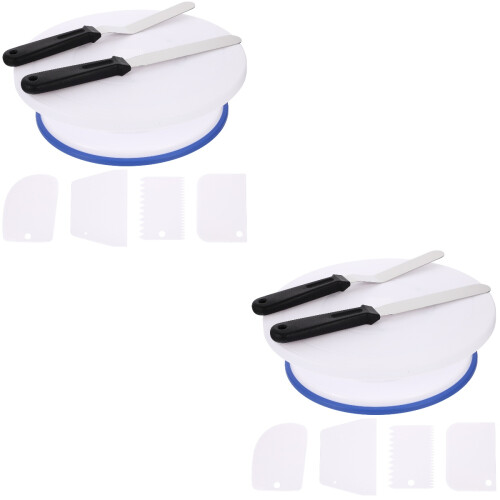 2Sets Assorted Color Cake Turntable Set with Spatula Non-Slip Base 2