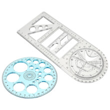 1 set multifunctional drawing ruler with protractor and shapes