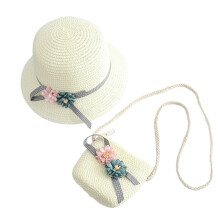 3 Sets Kids Beach Kit With Straw Hat And Crossbody Bag For Girls White