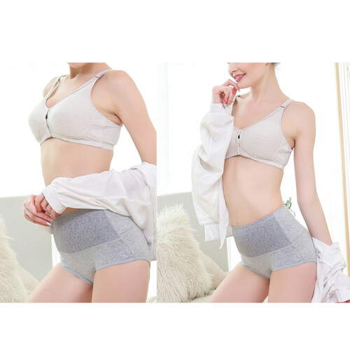 Grey Plaid Front Button Nursing Bra Seamless Lace Breathable Maternity 95B 1