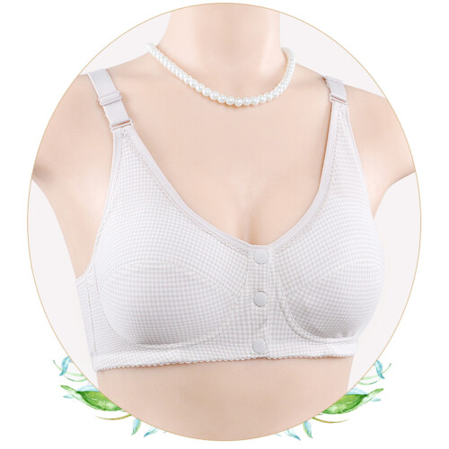 Grey Plaid Front Button Nursing Bra Seamless Lace Breathable Maternity 95B 2