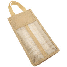 1X Wijn Draagtas Van Jute Met PVC Voor Flessen Cadeau