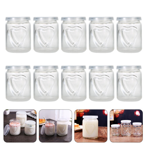 10Pcs Heart Pattern Glass Pudding Cups Jelly Bottles Yogurt Containers 2