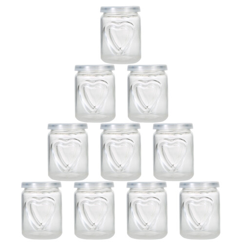 10Pcs Heart Pattern Glass Pudding Cups Jelly Bottles Yogurt Containers
