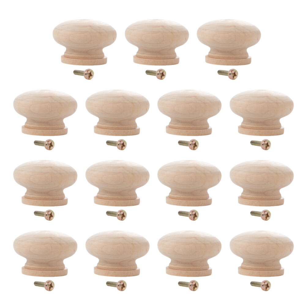 30 Pcs Round Wooden Drawer Knob Single Hole Beech Cabinet Pull 033200763970