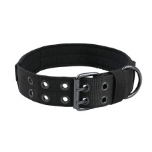 Pet K9 Tactical Dog Collar Adjustable Double Buckle Leash And Collar Set For German Shepherds, Black, Size L 44-54cm