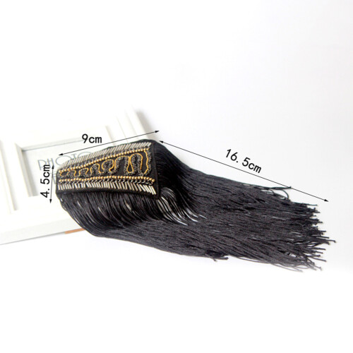One Pair Black Tassel Epaulet Shoulder Board Badge Bead Decor 2