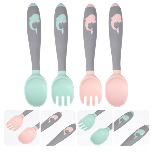 2 Sets Safe Baby Tableware With Anti-Skid Spoon And Fork 2