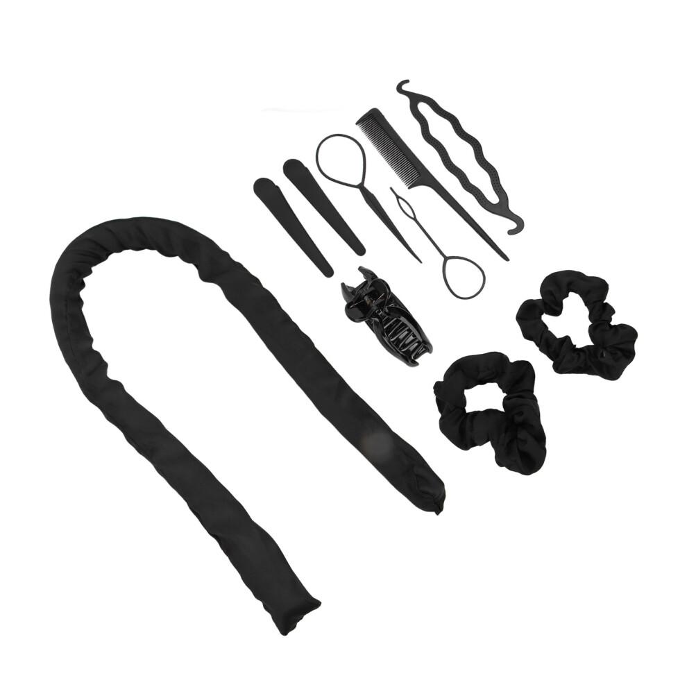 Unisex Black 10Pcs Heatless Curling Rod Headband Set For Diy Sleep Curls