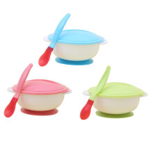 Suction Bowls Set With Heat Spoon For Weaning, 2 Sets, Feeding Tableware, Green White Yellow, Easy To Clean, Secure Grip