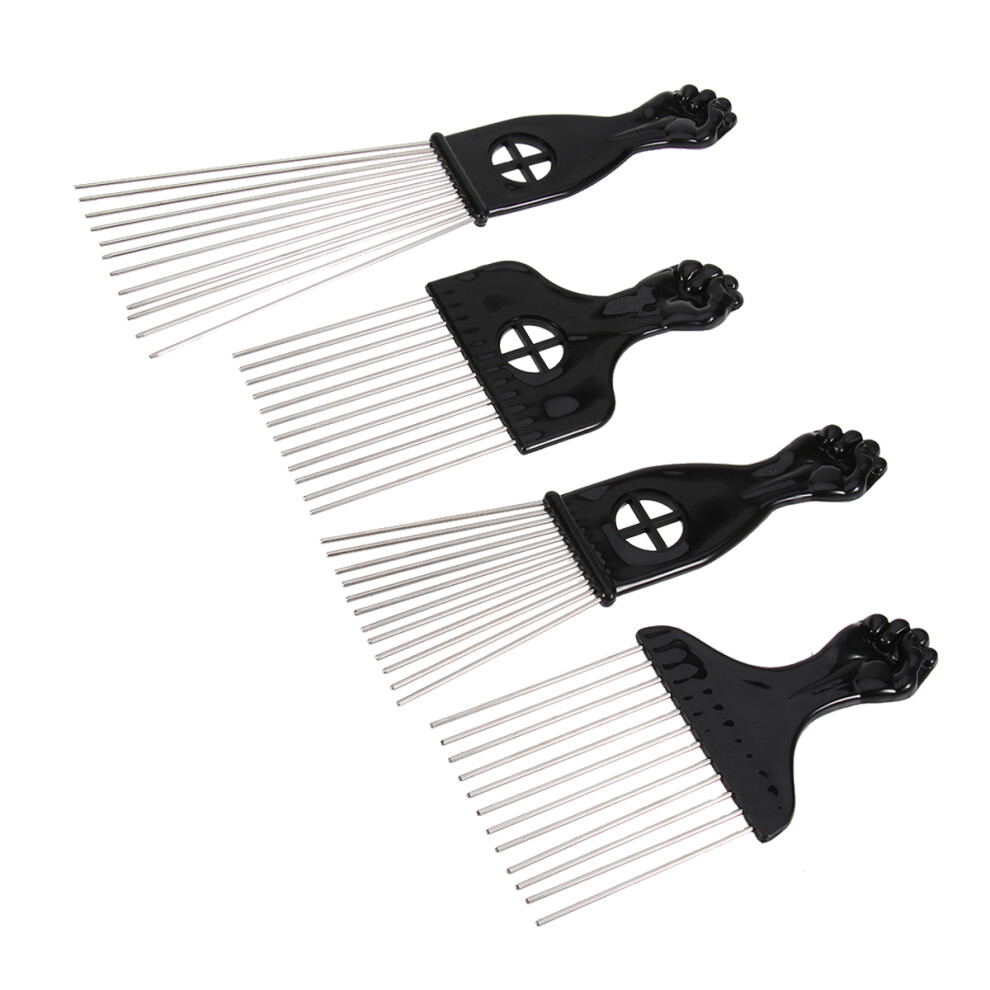 Vaguelly Unisex 4Pcs Metal Hair Pick Comb With Fist Handle For Volume And