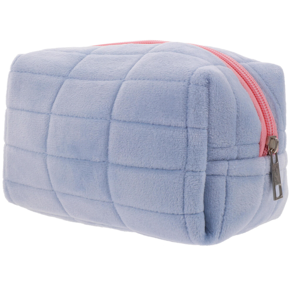 Vaguelly Blue Large Makeup Bag Portable Cosmetic Holder With Smooth Zipper