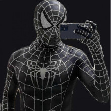 (Hood Detachable, XS) Halloween Men's Black Remy Spiderman Cosplay Costume Venom Symbiote Remy Suit Bodysuit Adult