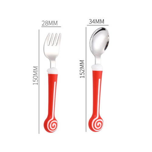 1 Set Kids Silicone Handle Learning Spoon Fork Toddler Eating Tool 1