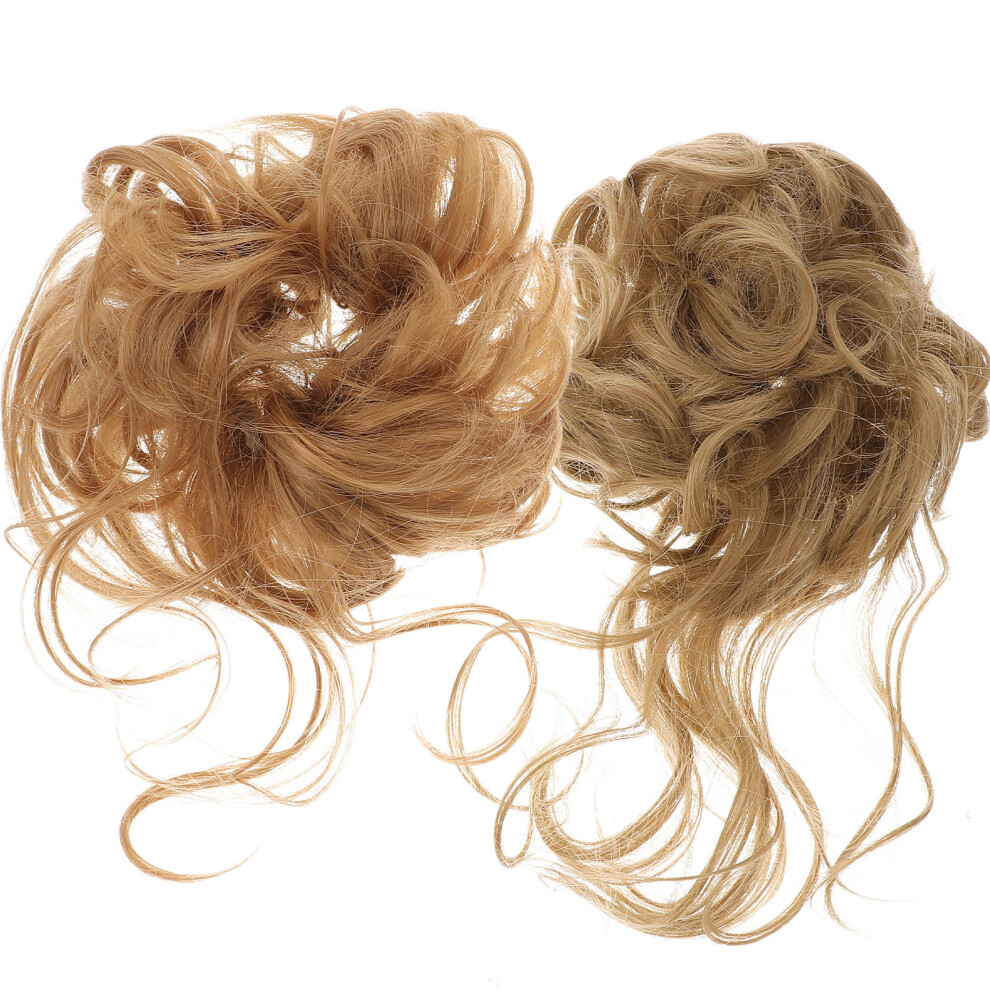 Vaguelly Unisex 2Pcs Curly Messy Bun Hair Pieces Updo Synthetic Extensions Scrunchies