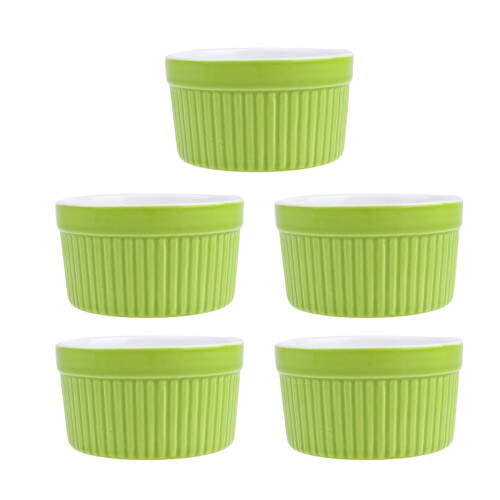 5Pcs Ceramic Baking Bowl High Temp Resistant With Wicker Handle Green