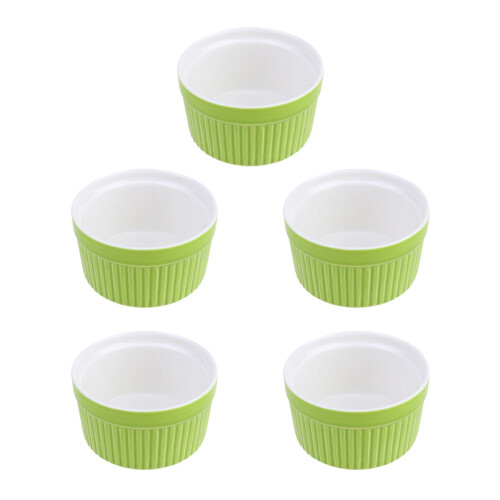 5Pcs Ceramic Baking Bowl High Temp Resistant With Wicker Handle Green 2