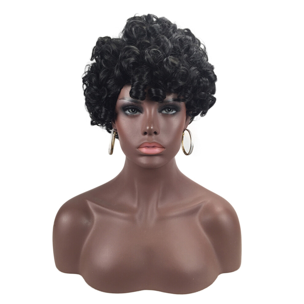 Inoomp Unisex Women Short Curly Hair Wig Jaw-Length Natural Look