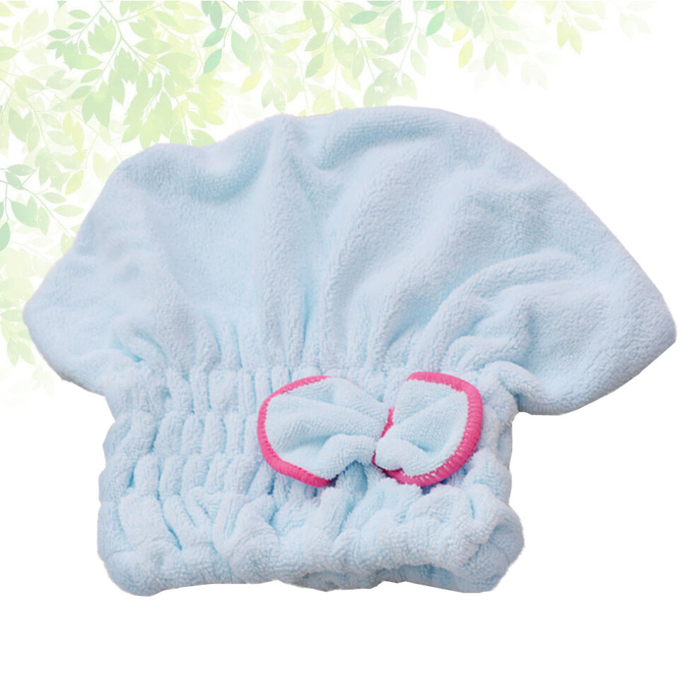 Bowknot Hair Drying Coral Fleece Shower Cap Elastic Light Blue-image-OPC-PKXCVD9-NEW