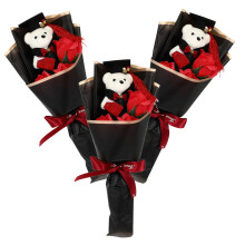 3Pcs Assorted Color Graduation Bear Plush Bouquet Soap Flower Gift Set