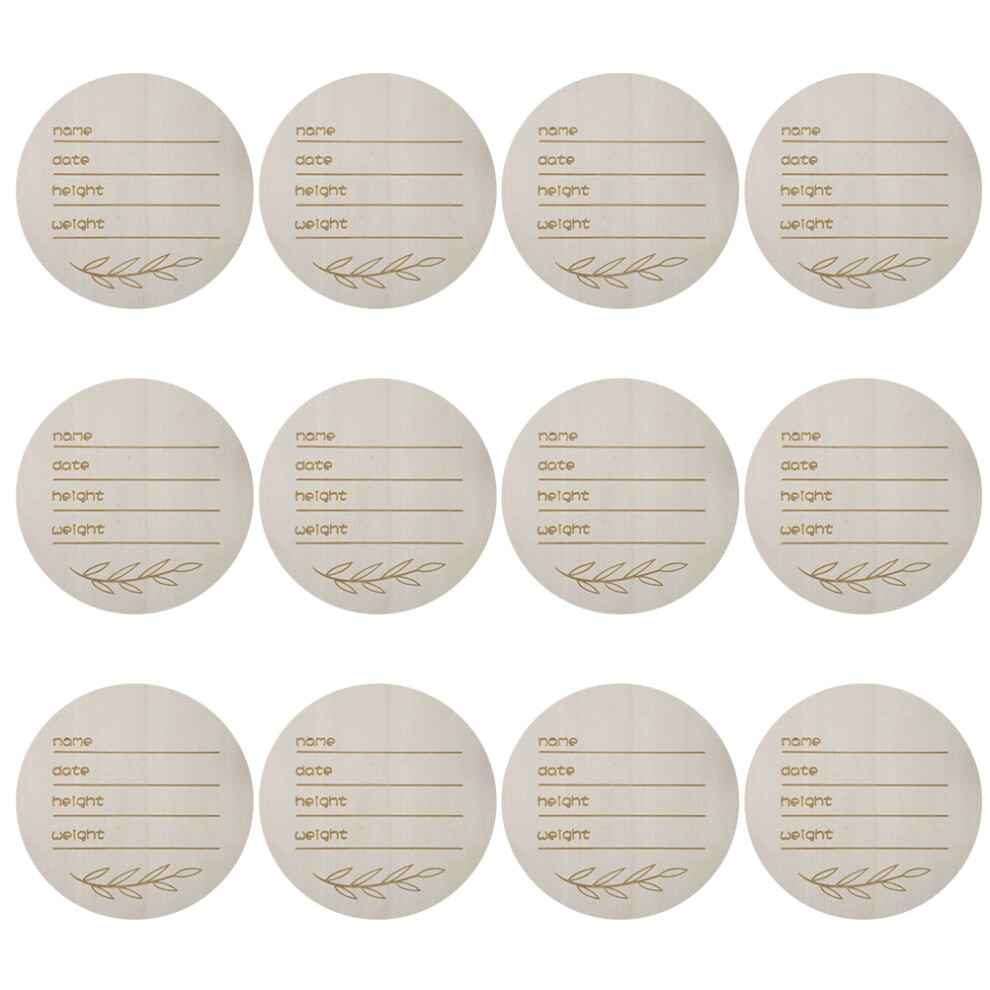 Inoomp 12Pcs Wooden Newborn Announcement Signs Khaki Round Baby Name Boards