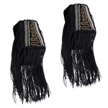 One Pair Black Tassel Epaulet Shoulder Board Badge Bead Decor