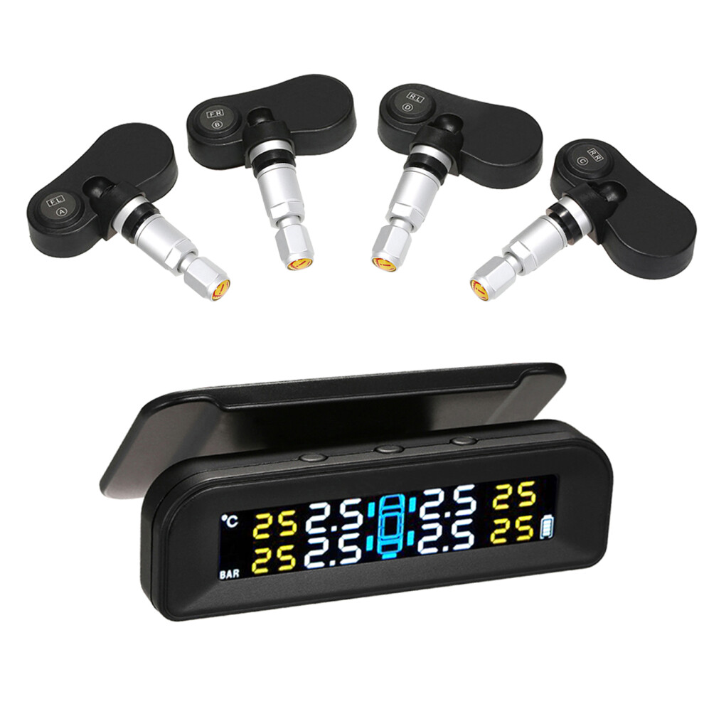 Wireless Solar Tire Pressure Monitoring System With 4 Sensors Lcd Display 8731351974796