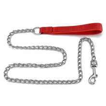 (Red) Durable Chew Proof Metal Dog Leash - Heavy Duty Chain Leash with Padded Handle for Medium Dogs