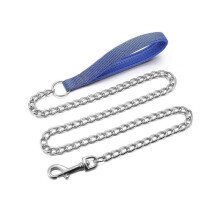 (Blue) Durable Chew Proof Metal Dog Leash - Heavy Duty Chain Leash with Padded Handle for Medium Dogs