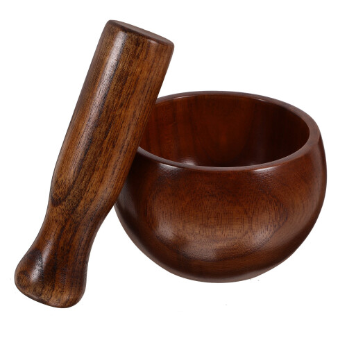 2 Sets Wood Mortar And Pestle Kitchen Grinding Bowl For