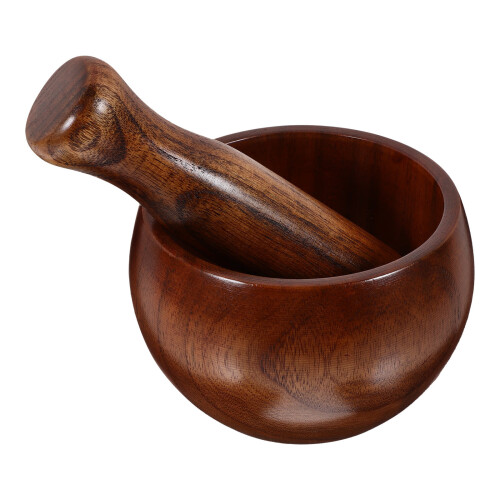 2 Sets Wood Mortar And Pestle Kitchen Grinding Bowl For 2