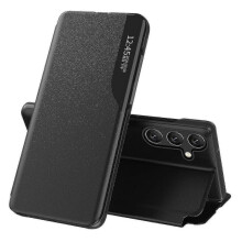 (Black) Galaxy A54 5G Magnetic Flip Case with Clear View Window, Auto-Closing Leather Cover & Stand - Anti-Scratch Protection