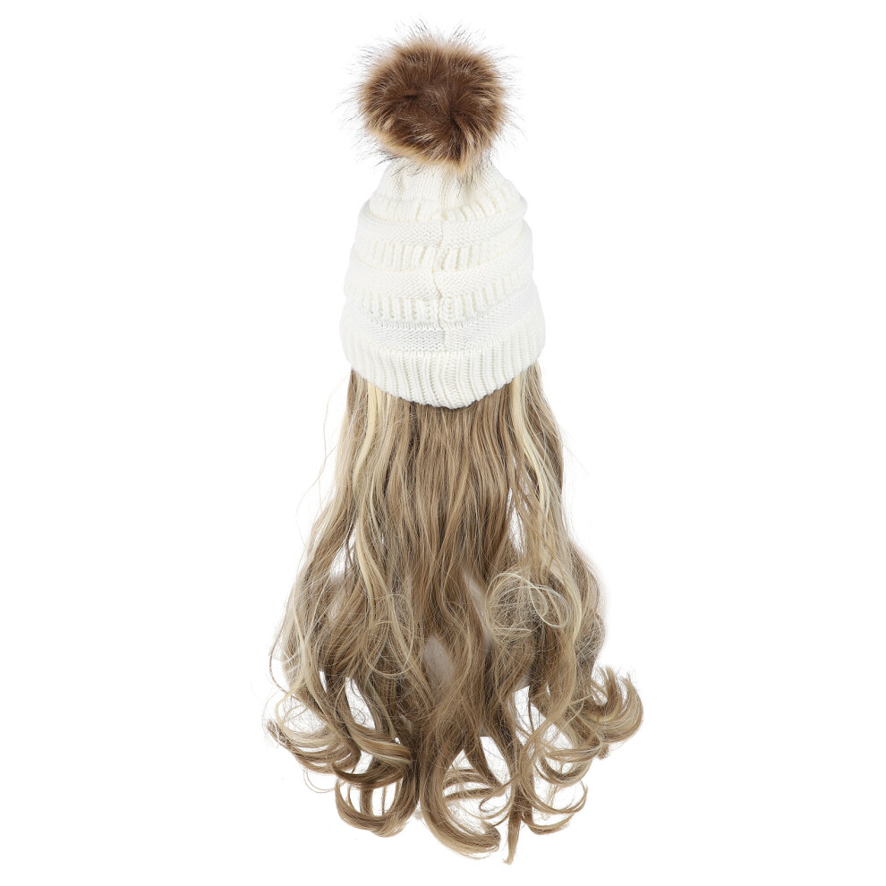 Artibetter Unisex 3 Sets Long Wavy Wig Beanie For Women With Attached Hair Warm Hat