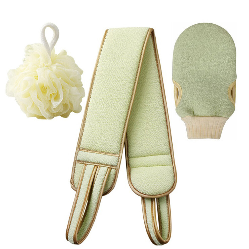 Aboofan Bath Rub Back Towel Set With Flower Ball And Pulling Strip Light Green